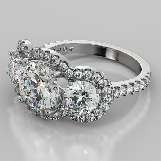Round Cut Three-Stone Trellis Engagement Ring with Accents