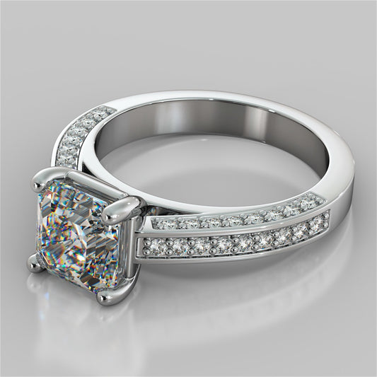 Asscher Cut Channel Set Cathedral Engagement Ring with Accents