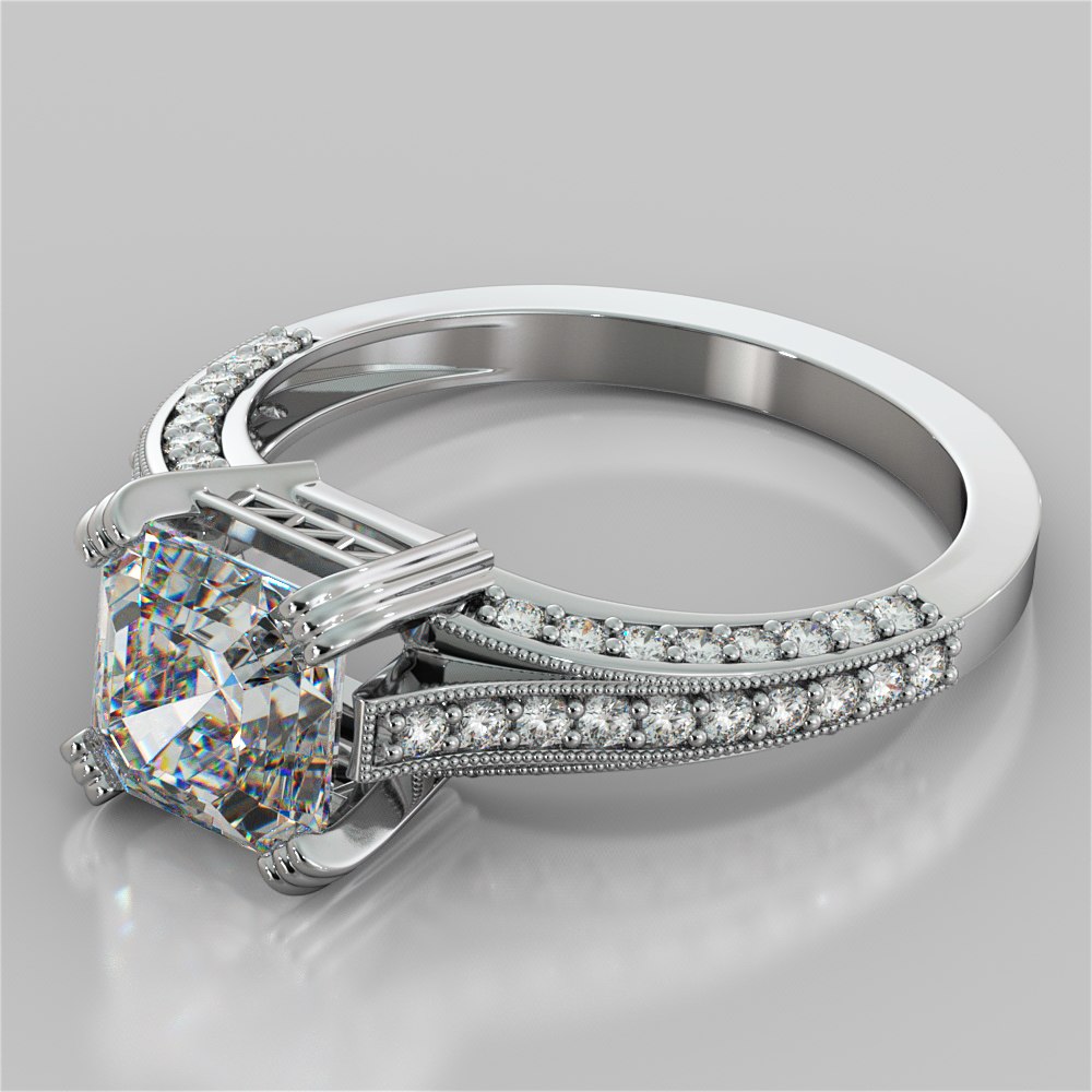 2.0CT Asscher Cut Lab Grown Diamond Tapered Cathedral Engagement Ring