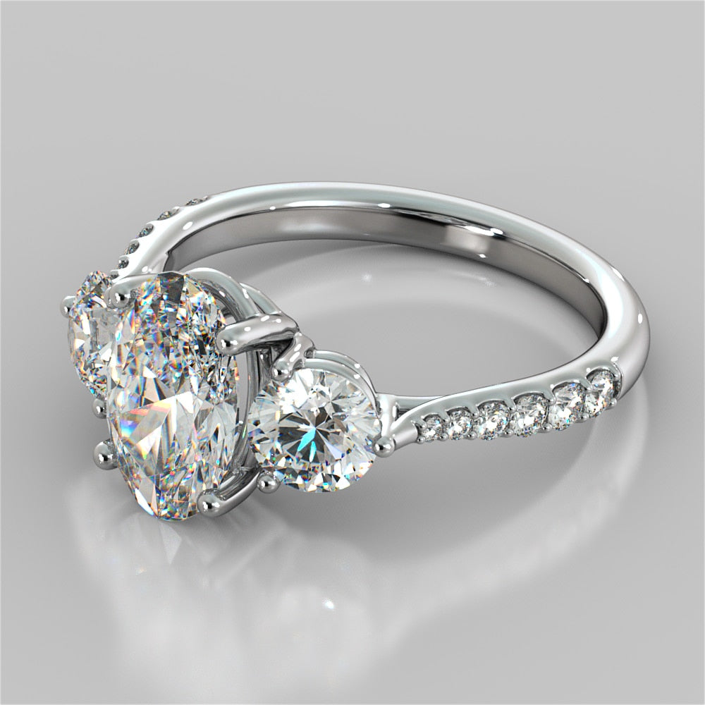 Lab Grown Diamond Oval Cut Three-Stone Engagement Ring With Accents