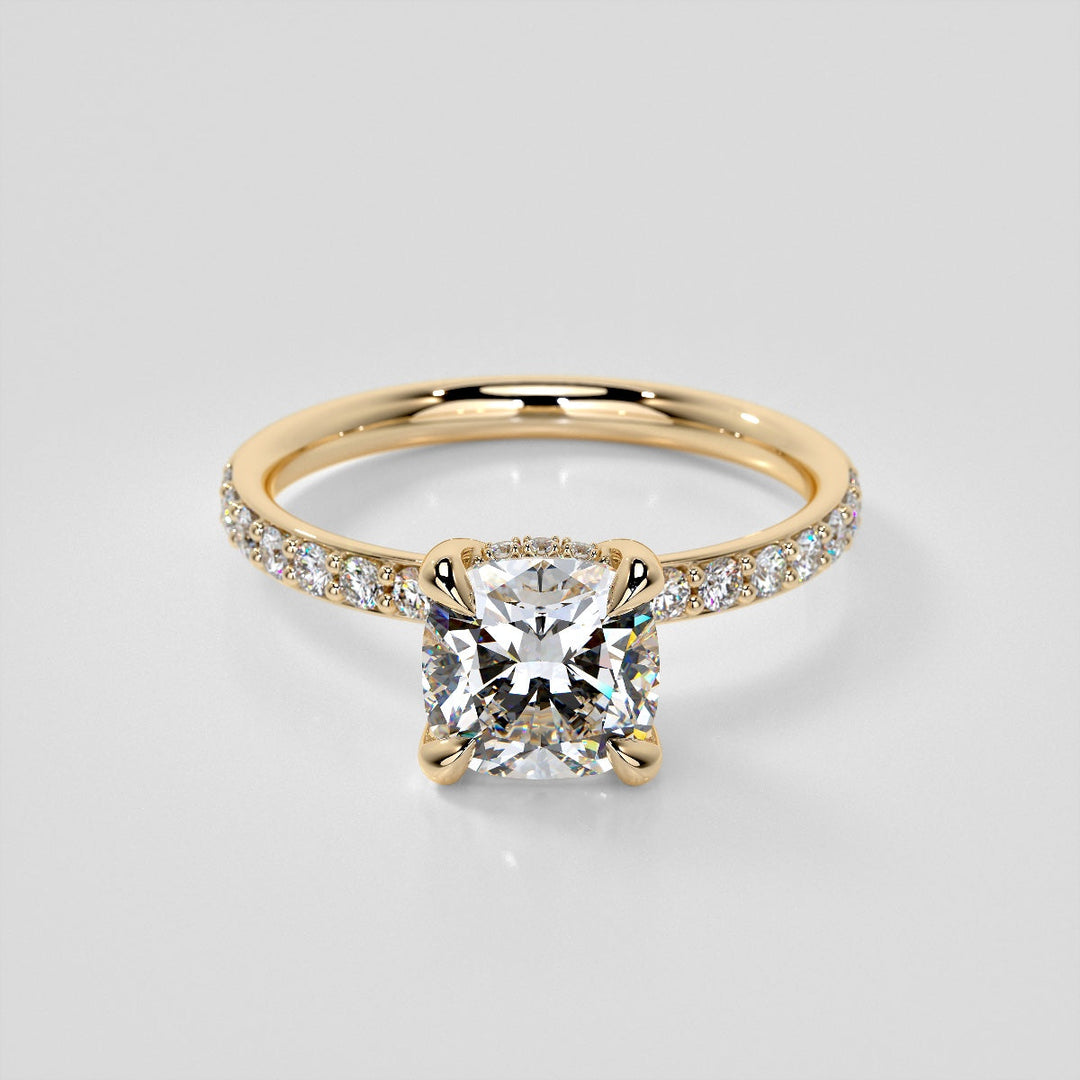 Lab Grown Diamond Cushion Cut Hidden Halo Engagement Ring