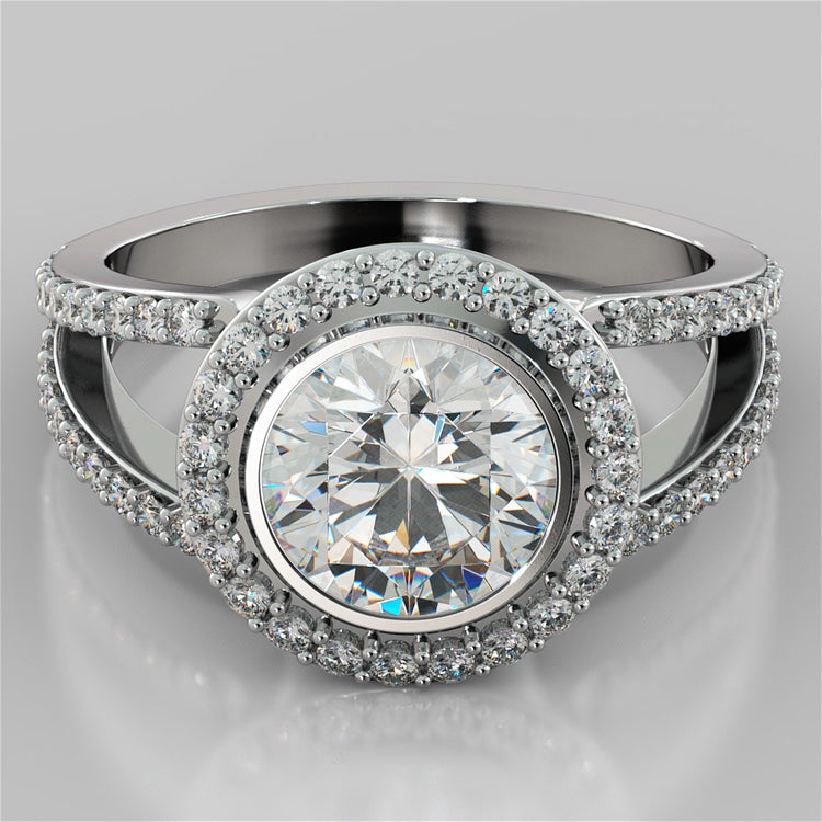 Round Cut Split Shank Halo Engagement Ring