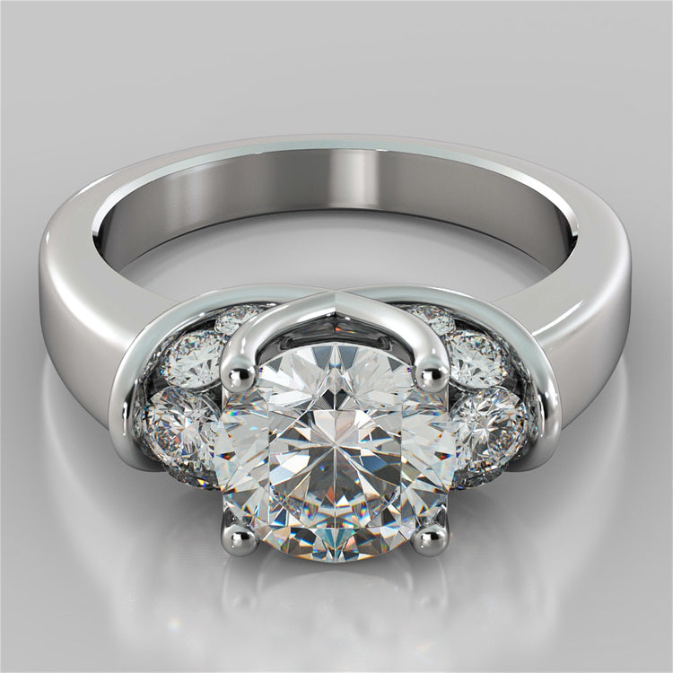 Round Cut Trellis Style Tapered Engagement Ring