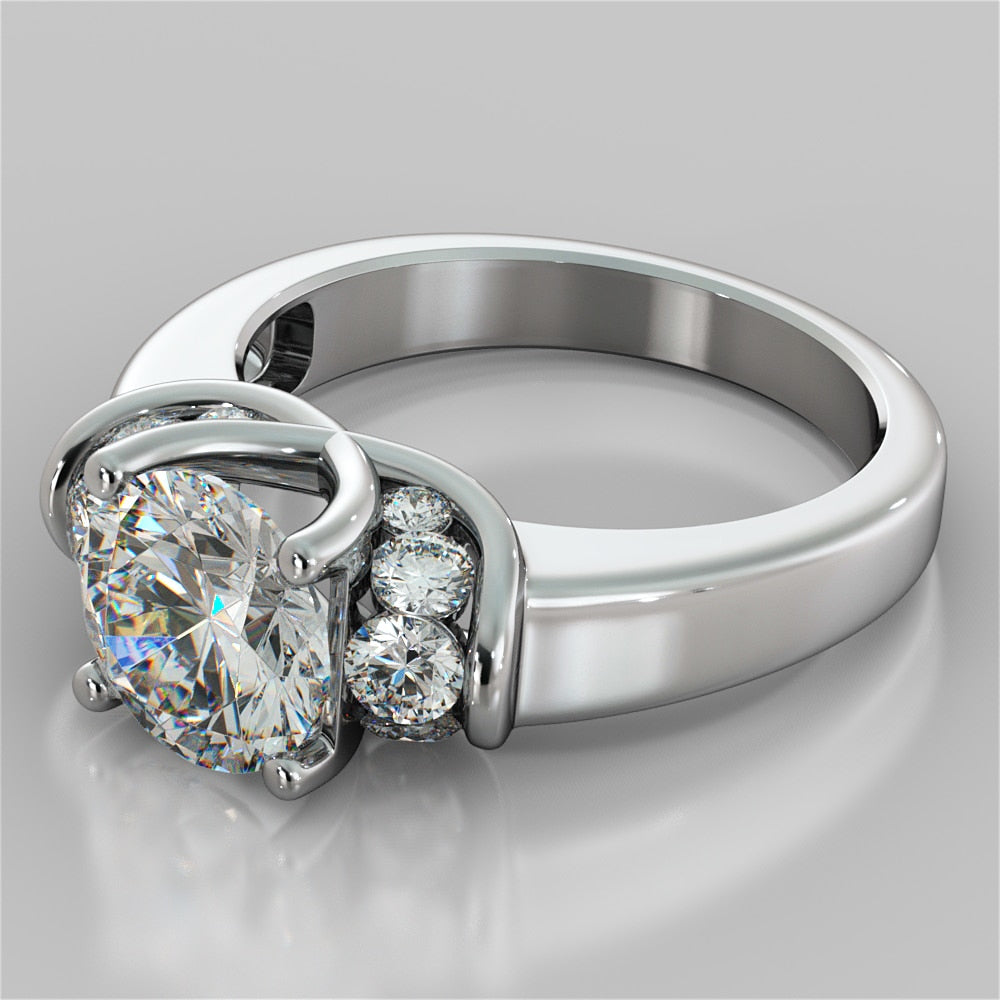 Round Cut Trio Wedding Set With 2 Matching Bands