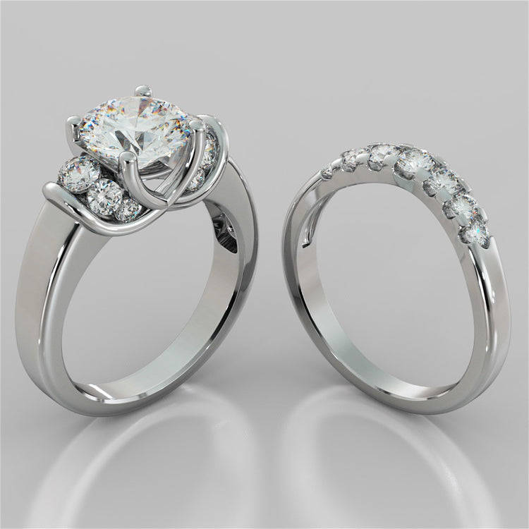 Round Cut Tapered Trellis Style Wedding Set