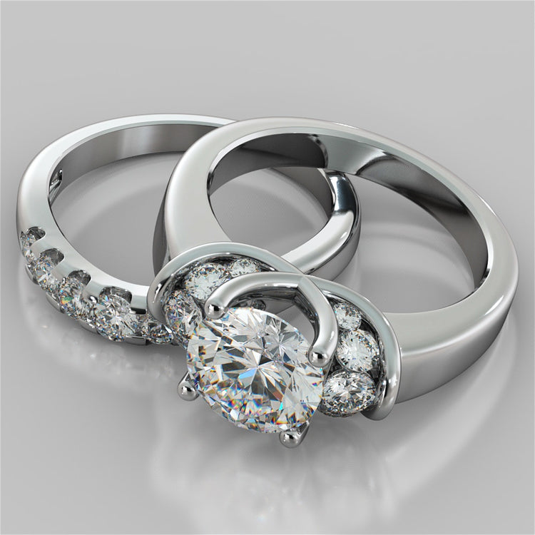 Round Cut Trellis Style Tapered Engagement Ring