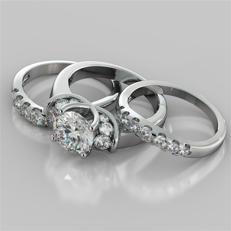 Round Cut Tapered Trellis Style Wedding Set