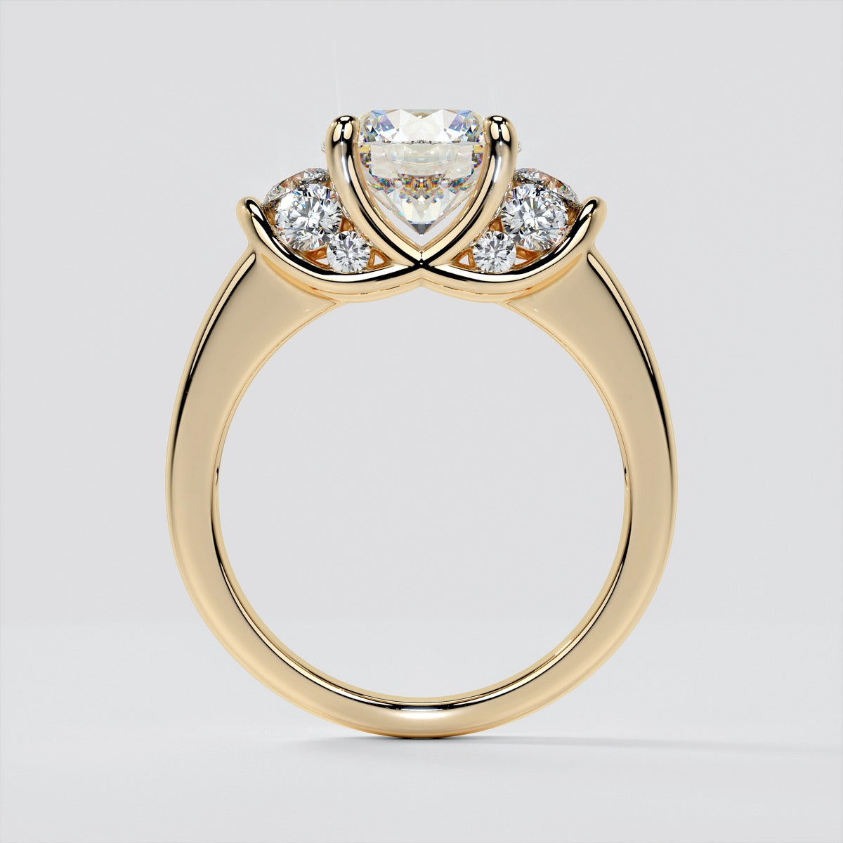 Round Cut Trellis Style Tapered Engagement Ring