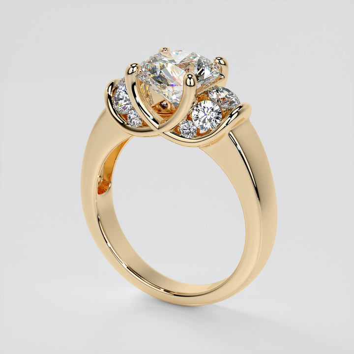 Round Cut Trellis Style Tapered Engagement Ring