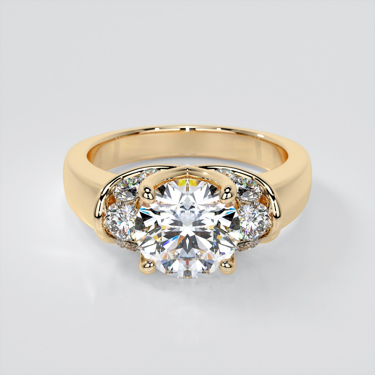 Round Cut Trellis Style Tapered Engagement Ring
