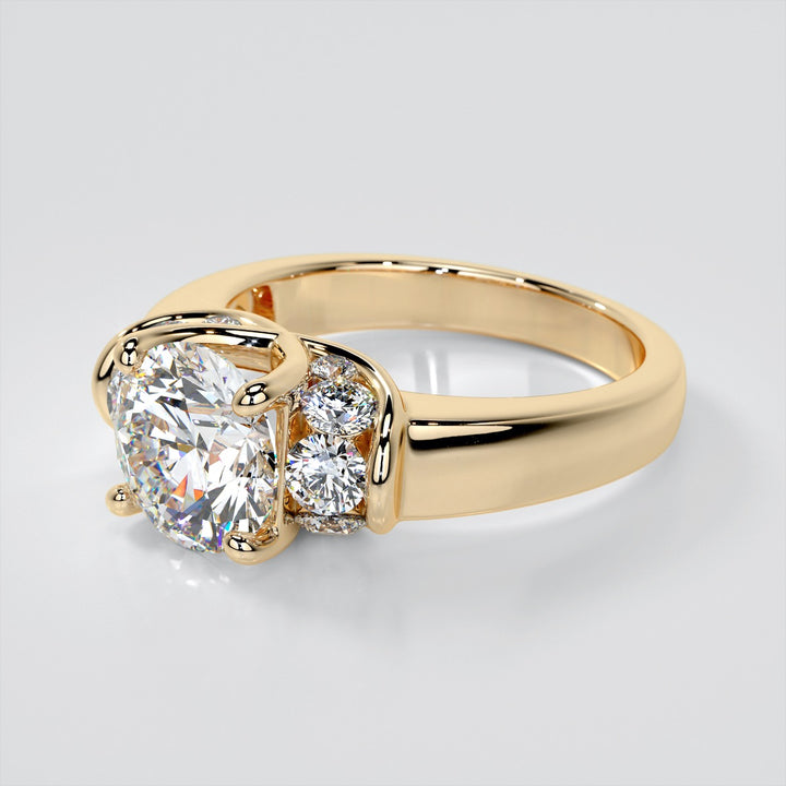 Round Cut Trellis Style Tapered Engagement Ring