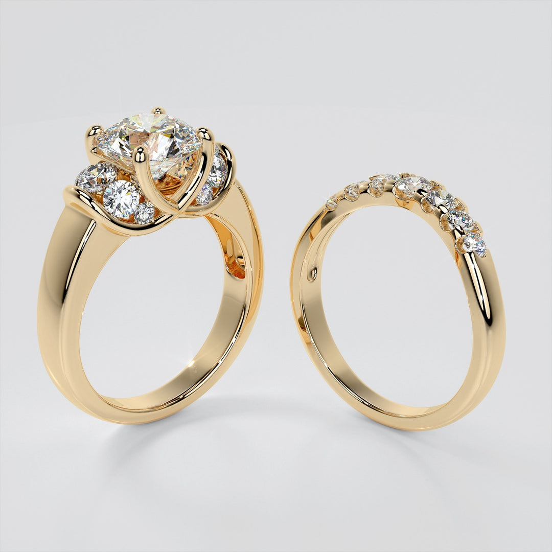 Round Cut Trellis Style Tapered Engagement Ring