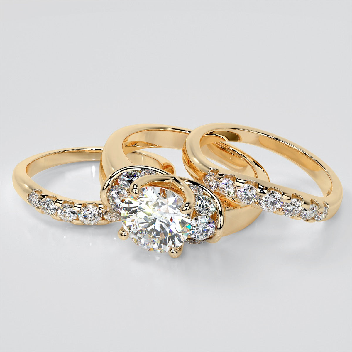 Round Cut Tapered Trellis Style Wedding Set