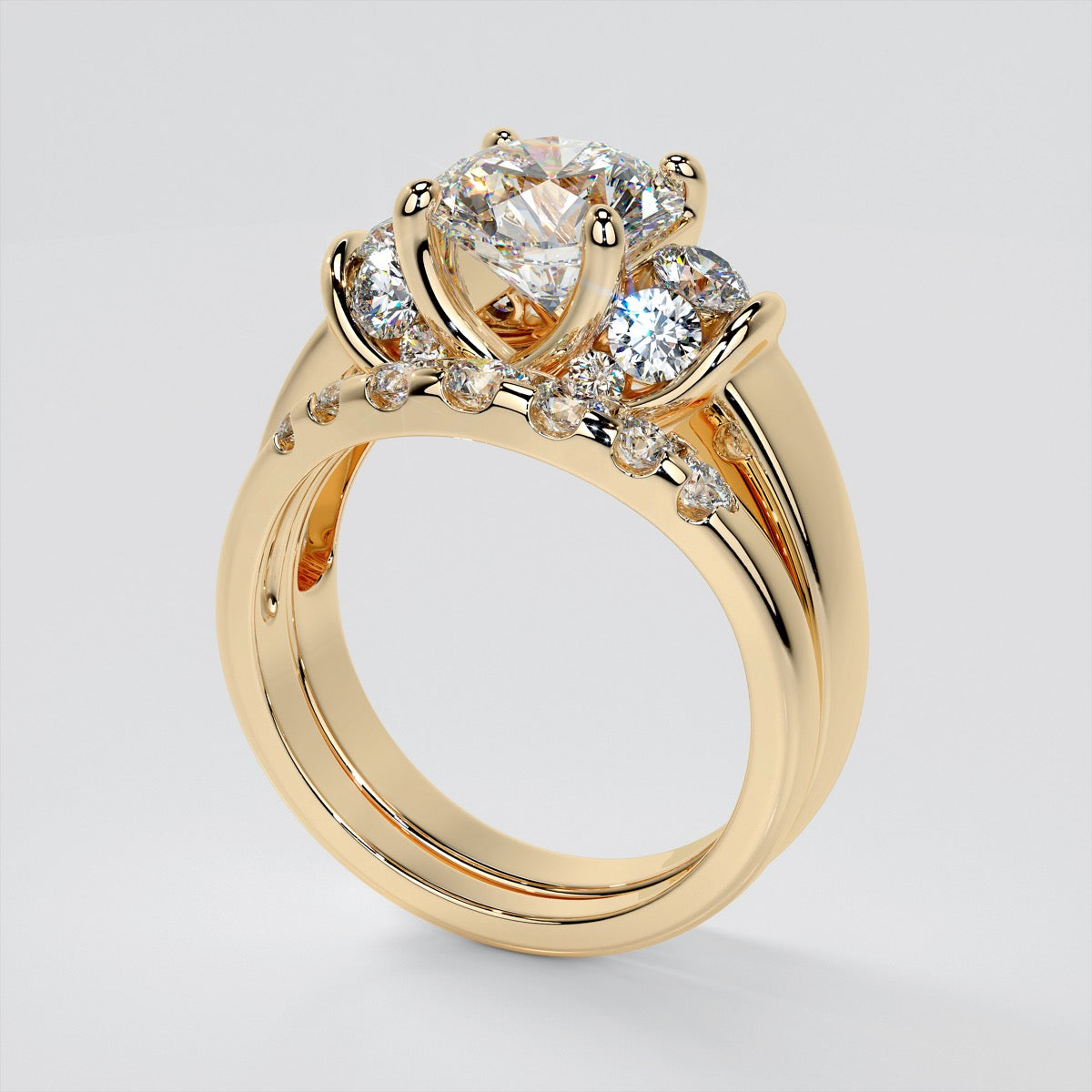 Round Cut Tapered Trellis Style Wedding Set