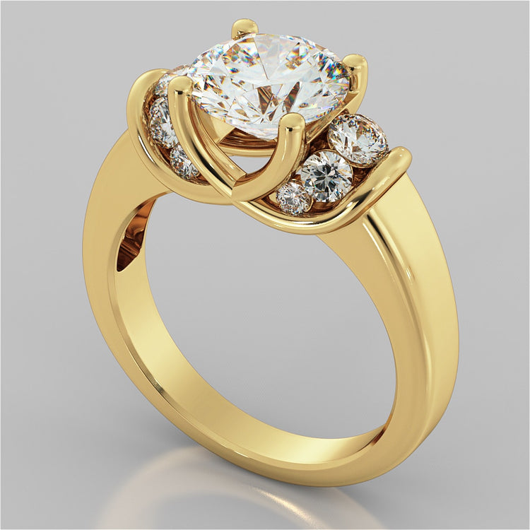 Round Cut Trellis Style Tapered Engagement Ring