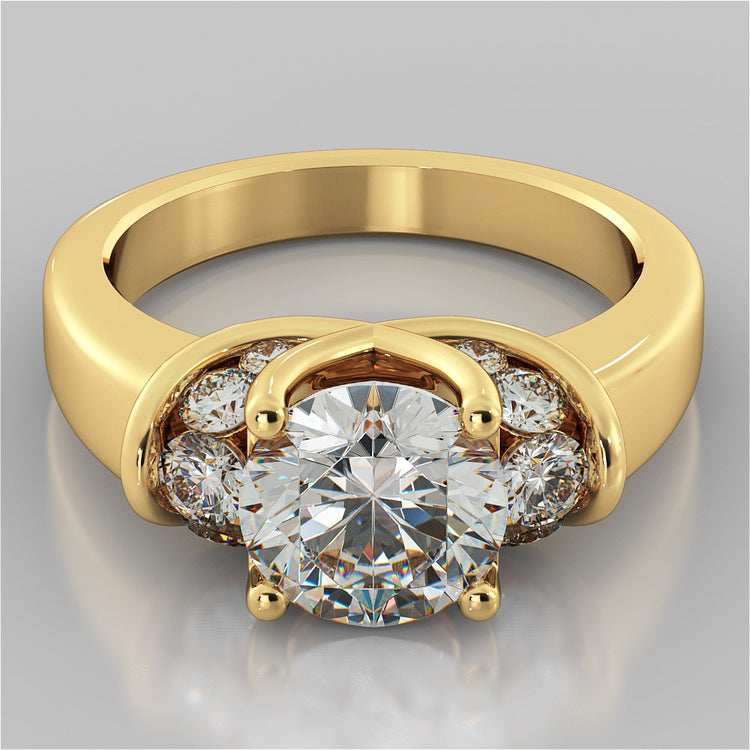 Round Cut Trellis Style Tapered Engagement Ring