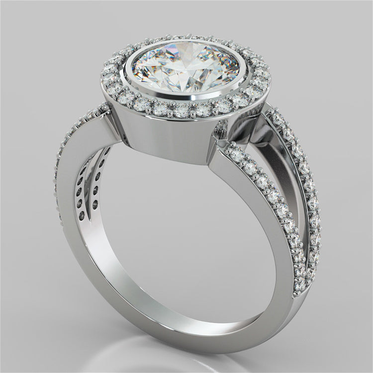 Round Cut Split Shank Halo Engagement Ring