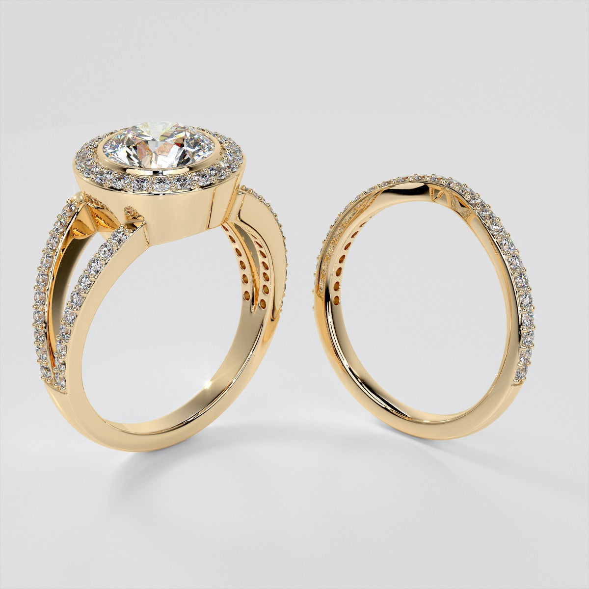 2.0CT Round Cut Lab Grown Diamond Split Shank Halo Engagement Ring