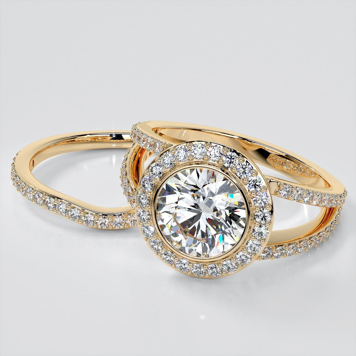 Round Cut Split Shank Wedding Set