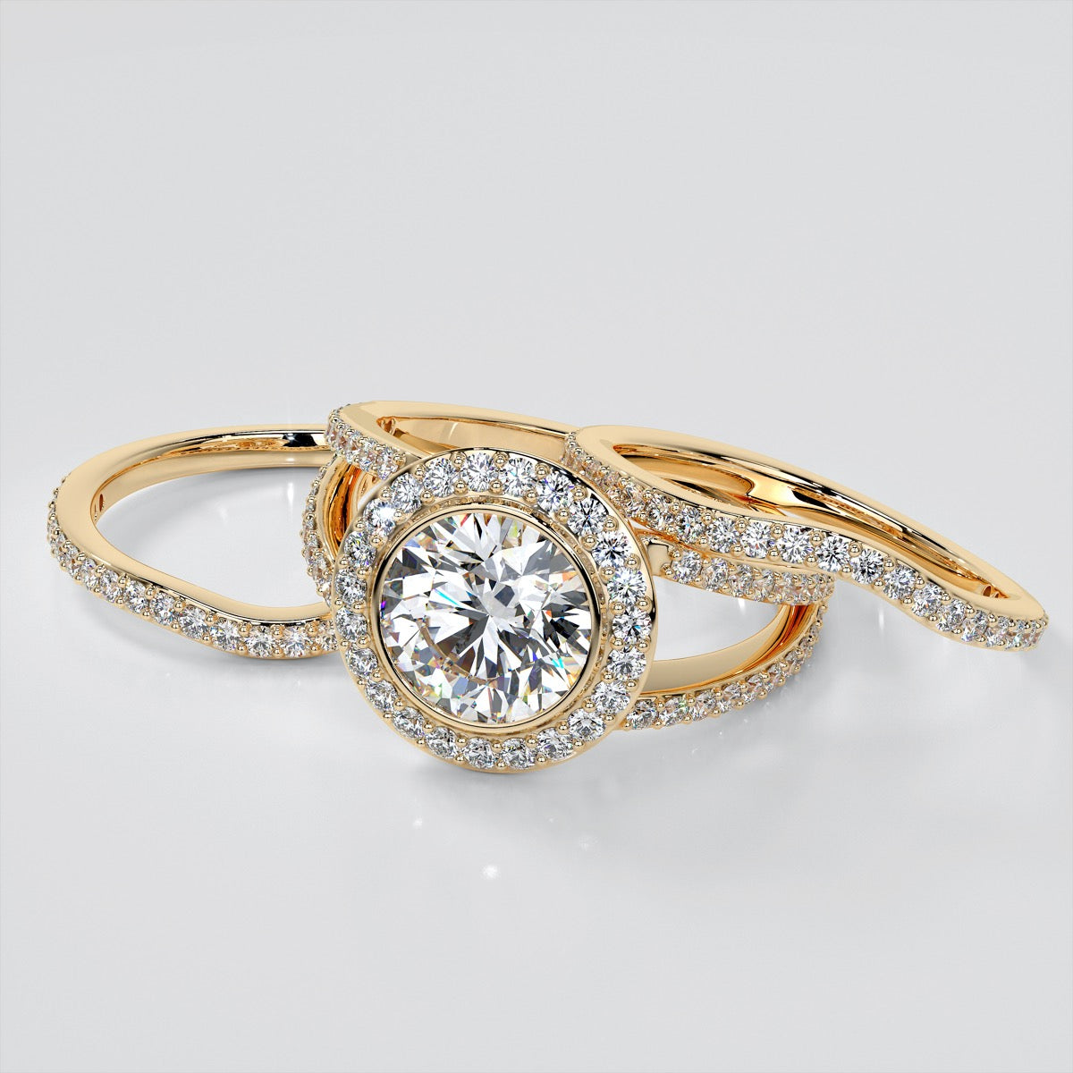 Round Cut Split Shank Wedding Set