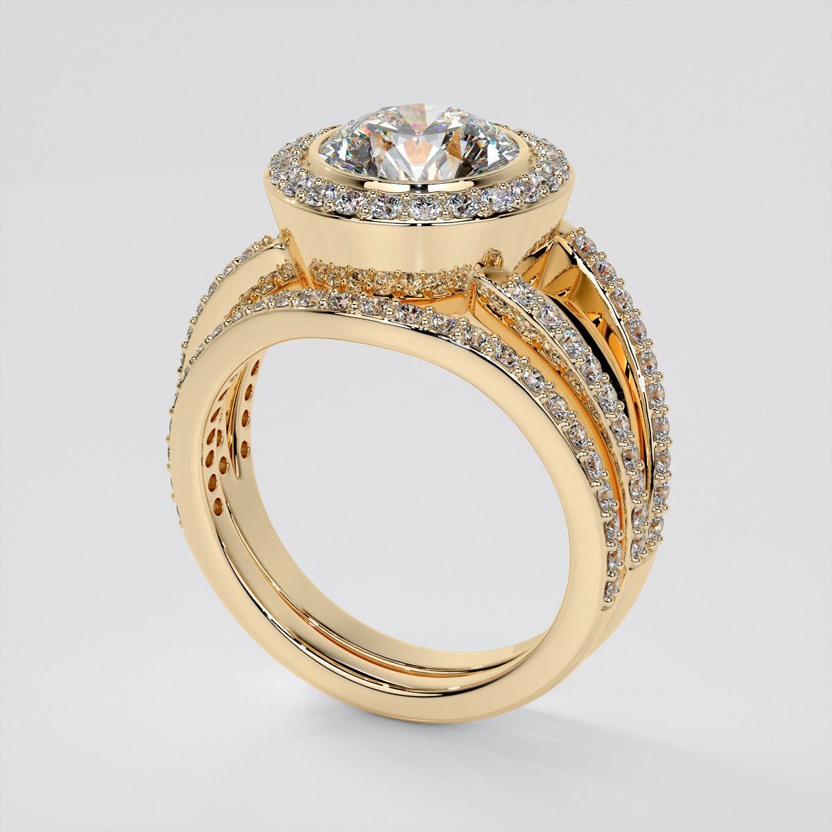 2.0CT Round Cut Lab Grown Diamond Split Shank Halo Engagement Ring