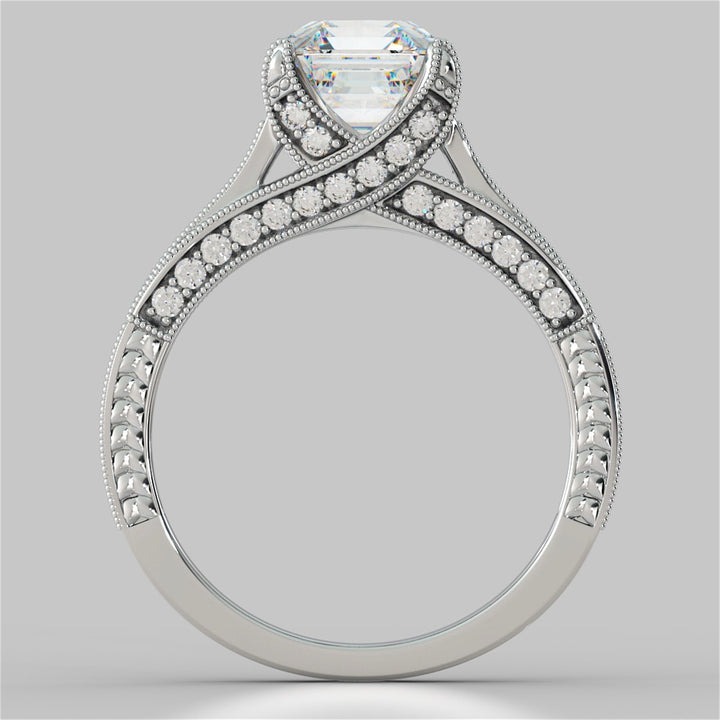 2.0CT Asscher Cut Lab Grown Diamond Vintage-Style Engagement Ring