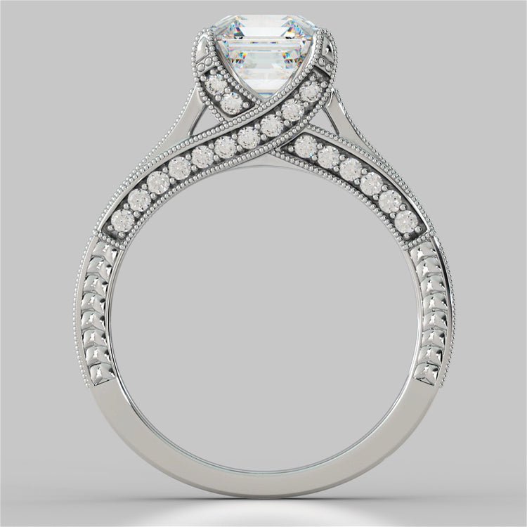 Lab Grown Diamond Asscher Cut Vintage-Style Engagement Ring