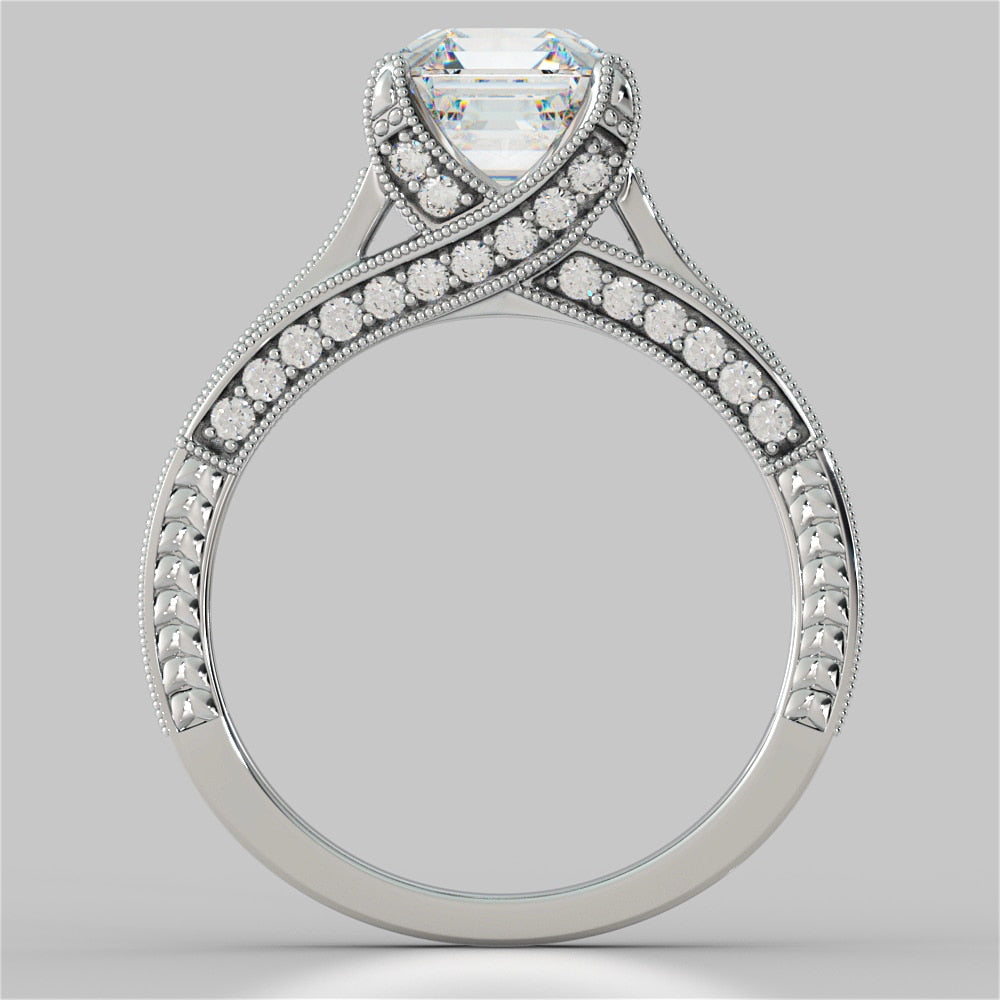2.50Ct Asscher Cut Vintage-Style Engagement Ring in 14K White Gold