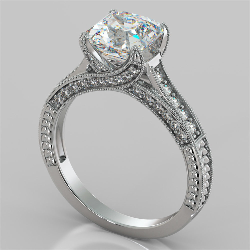 2.0CT Asscher Cut Lab Grown Diamond Vintage-Style Engagement Ring