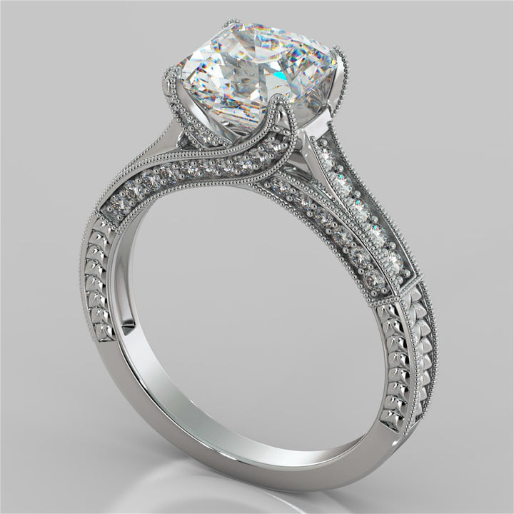 2.0CT Asscher Cut Lab Grown Diamond Vintage-Style Engagement Ring