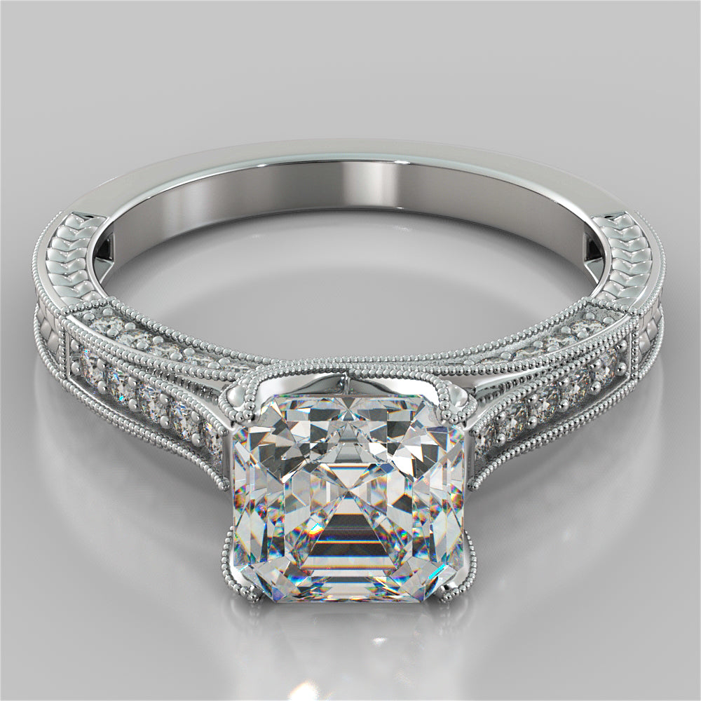 2.75Ct Asscher Cut Vintage-Style Wedding Set in 14K White Gold