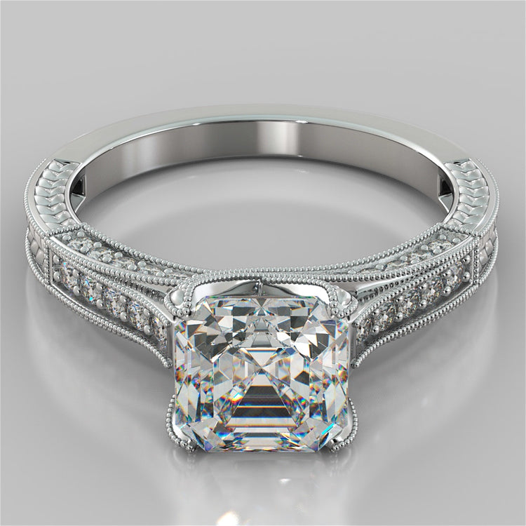 Lab Grown Diamond Asscher Cut Vintage-Style Engagement Ring