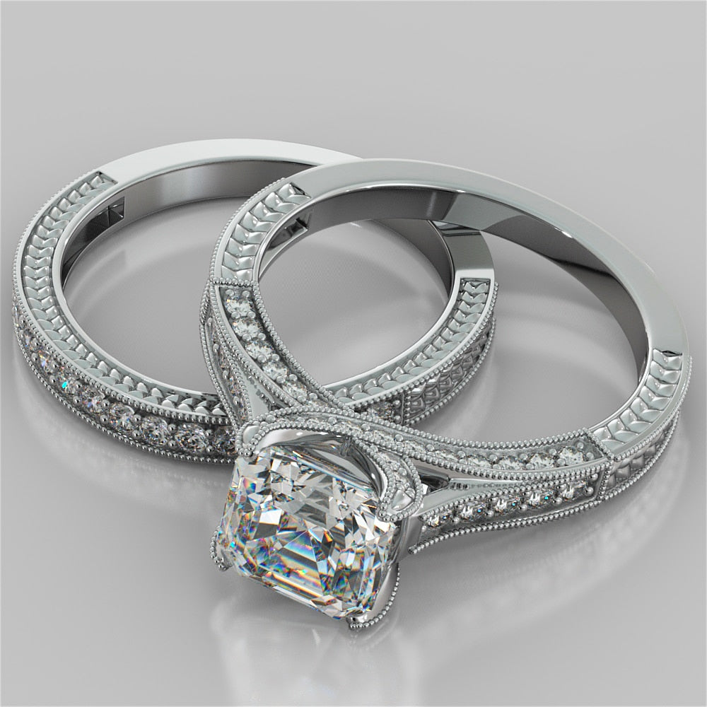 2.0CT Asscher Cut Lab Grown Diamond Vintage-Style Engagement Ring