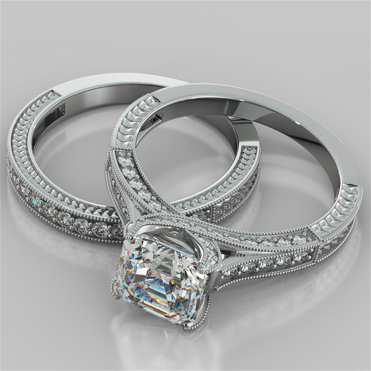 Asscher Cut Vintage-Style Wedding Set