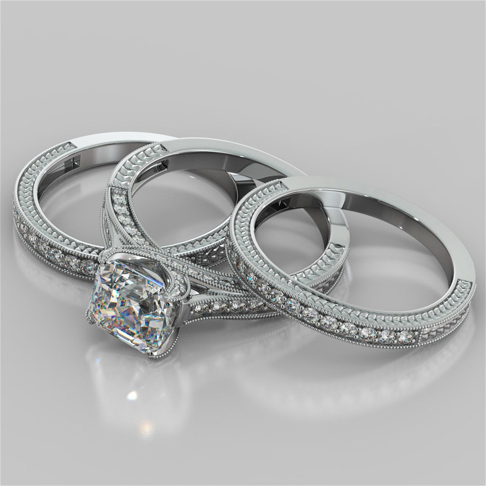 2.0CT Asscher Cut Lab Grown Diamond Vintage-Style Engagement Ring