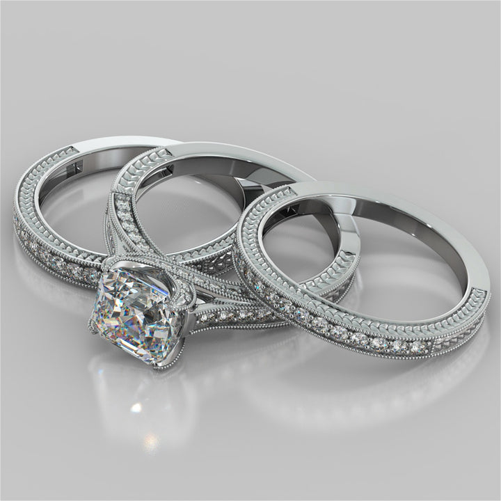 2.0CT Asscher Cut Lab Grown Diamond Vintage-Style Engagement Ring