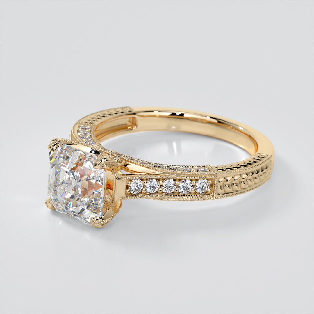 2.0CT Asscher Cut Lab Grown Diamond Vintage-Style Engagement Ring