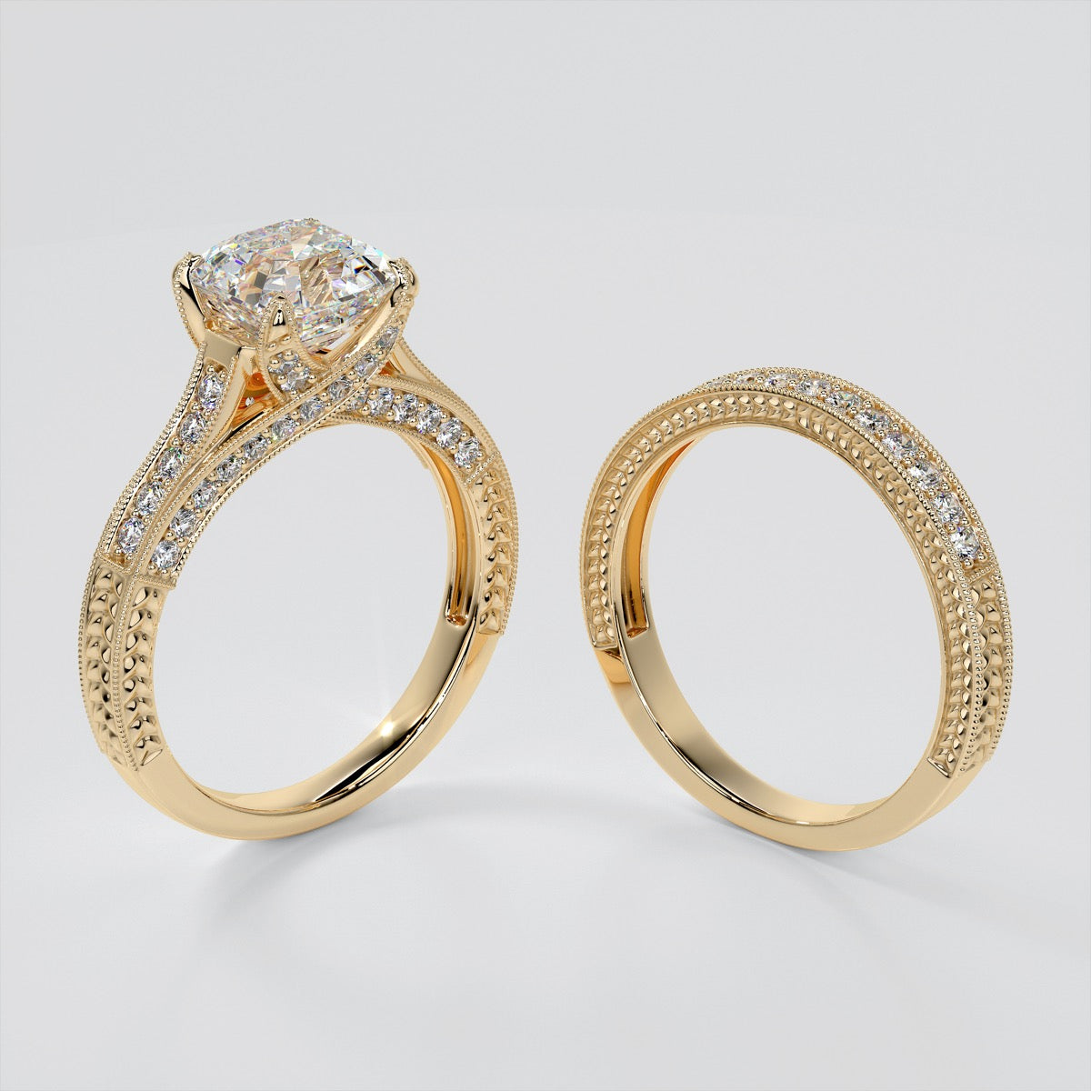 Vintage-Style Asscher Cut Trio Wedding Set
