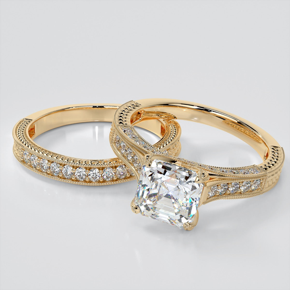 Asscher Cut Vintage-Style Wedding Set