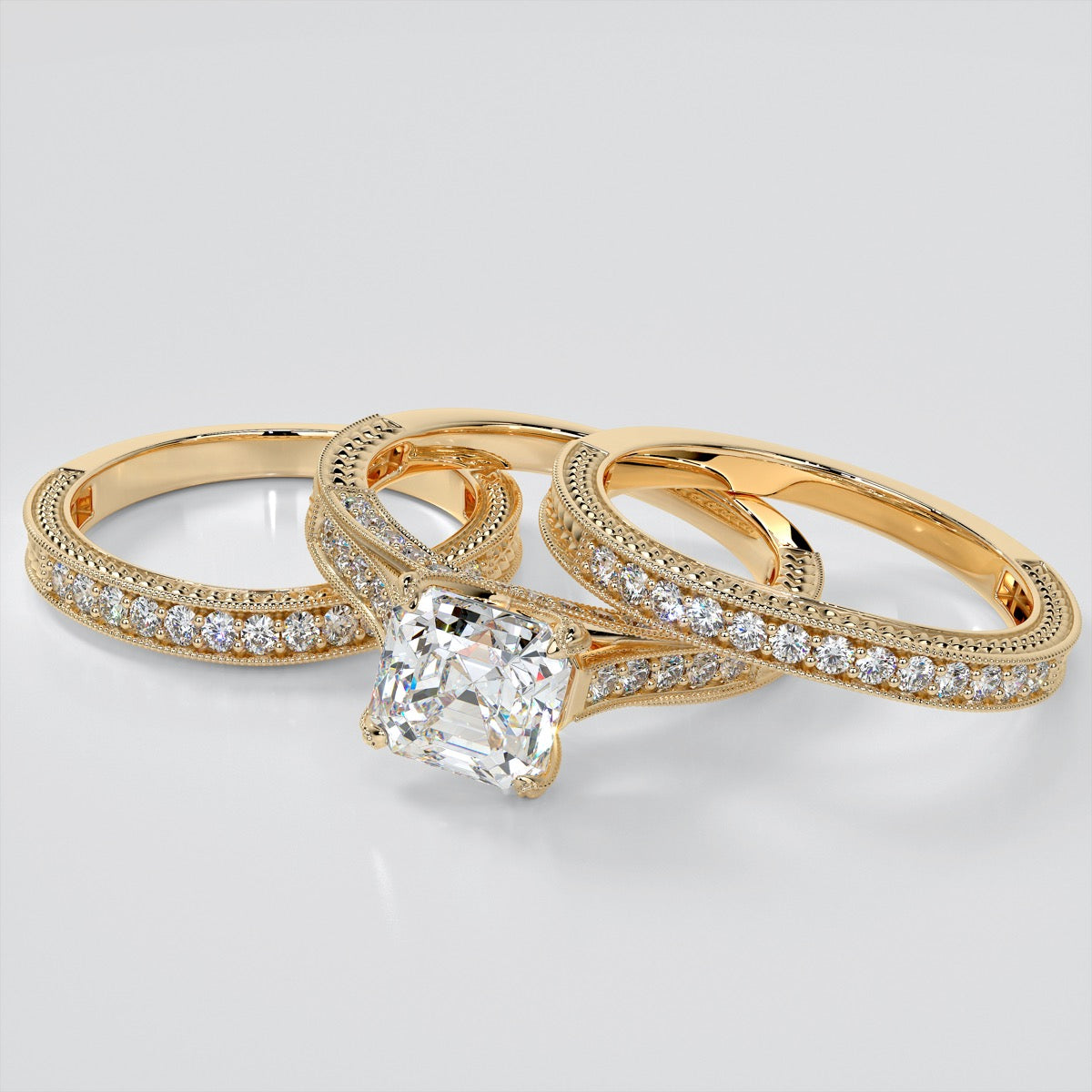 Asscher Cut Vintage-Style Wedding Set