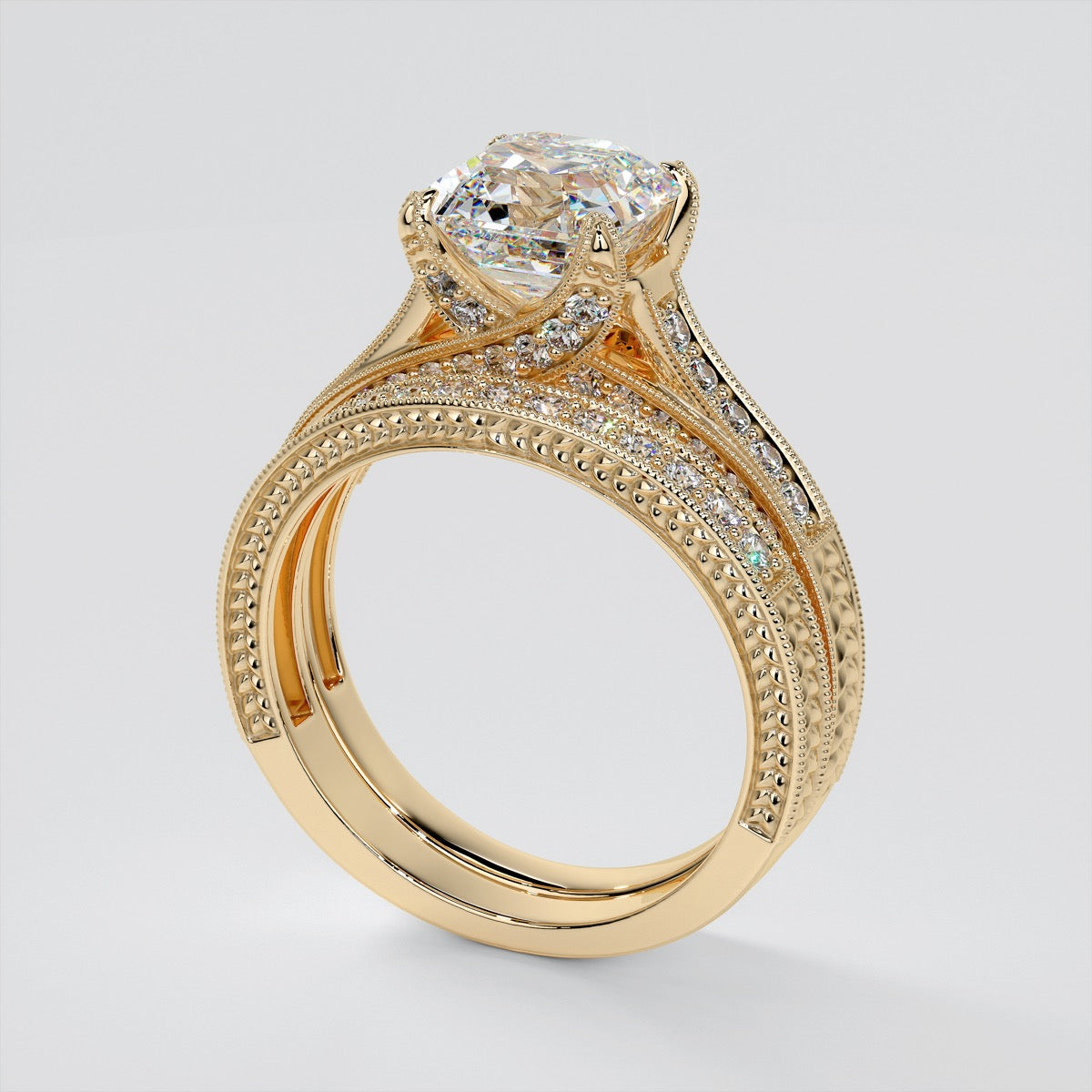 Vintage-Style Asscher Cut Trio Wedding Set