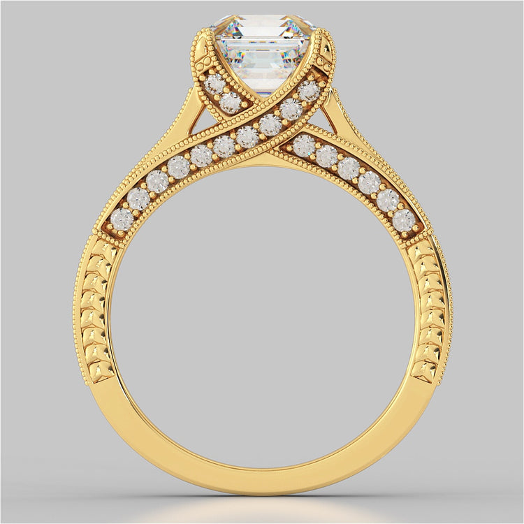 Lab Grown Diamond Asscher Cut Vintage-Style Engagement Ring