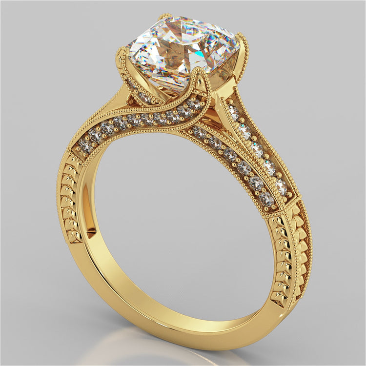 Lab Grown Diamond Asscher Cut Vintage-Style Engagement Ring