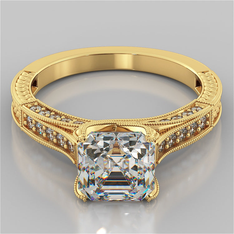 Lab Grown Diamond Asscher Cut Vintage-Style Engagement Ring