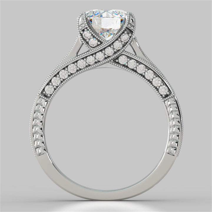 2.50Ct Antique-Style Round Cut Engagement Ring in 14K White Gold