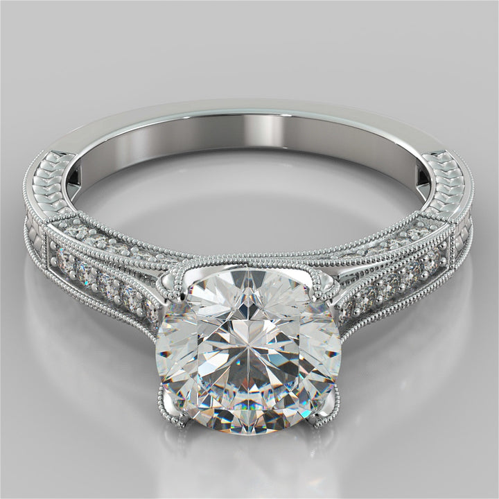 2.50Ct Antique-Style Round Cut Engagement Ring in 14K White Gold
