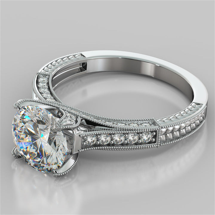 2.50Ct Antique-Style Round Cut Engagement Ring in 14K White Gold