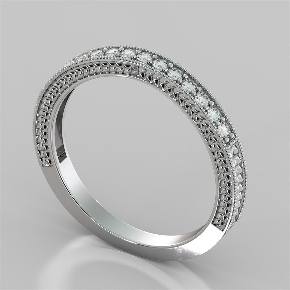Round Cut Beaded Wedding Band