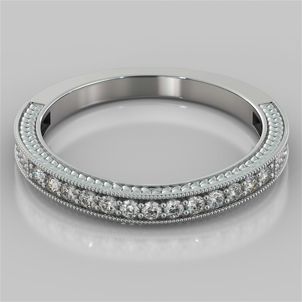 Antique-Style Round Cut Trio Wedding Set With 2 Matching Bands