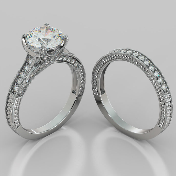 Antique Style Round Cut Wedding Set